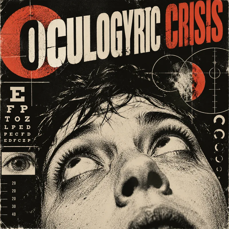 Oculogyric Crisis poster: a face with eyes forced upward beside an eye chart